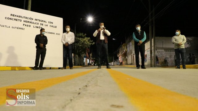 Susana Solis Informa Inaugura Rutilio Escandón pavimentación de calles en la colonia Paso Limón de Tuxtla Gutiérrez
