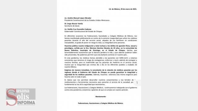 Susana Solis Informa EXIGEN garantías de seguridad a médicos pasantes en México