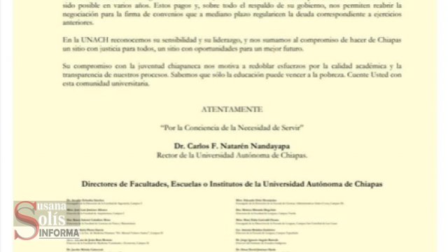 Susana Solis Informa Gobierno de Chiapas rescata a universidad
