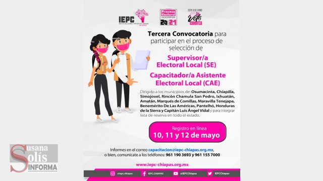Susana Solis Informa El IEPC ofrece oportunidad de empleo temporal como Supervisor/a y Capacitador/a Asistente Electoral Local