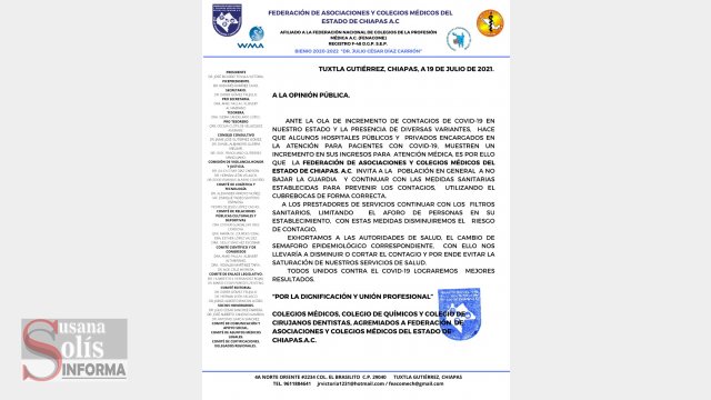 Susana Solis Informa MÉDICOS piden cambio de semáforo epidemiológico por aumento de casos COVID en Chiapas