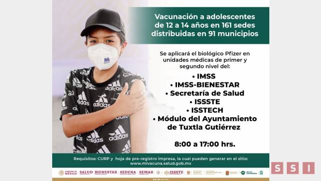 Susana Solis Informa Inicia vacunación contra COVID-19 a adolescentes de 12 a 14 años en Chiapas