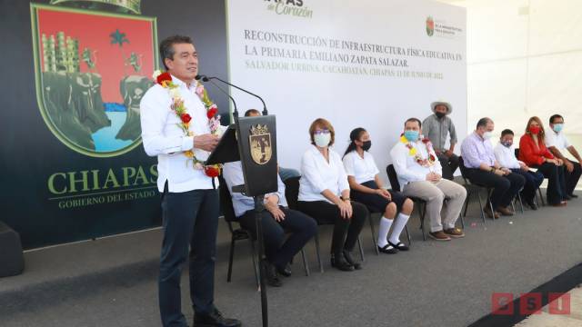 Susana Solis Informa En Cacahoatán, inaugura Rutilio Escandón espacios educativos y vialidades con concreto hidráulico
