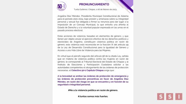 Susana Solis Informa Pide Colectivo 50+1 medidas de protección para alcaldesa de Aldama