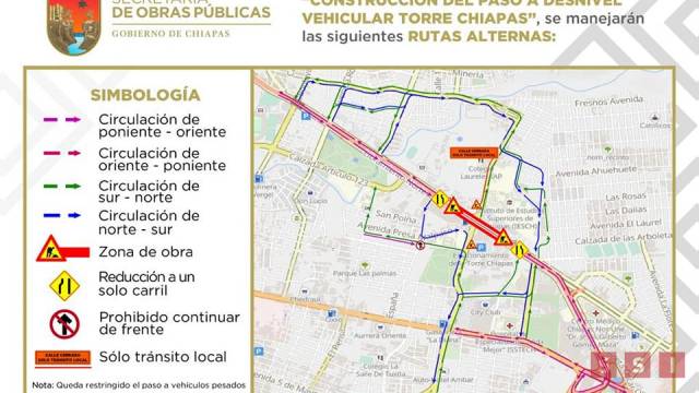 Susana Solis Informa Rutas alternas por obras del Paso a Desnivel Torre Chiapas