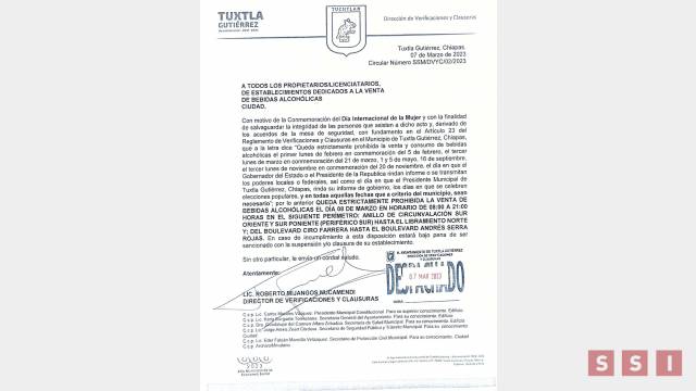 Susana Solis Informa Habrá Ley Seca en el 8 de marzo