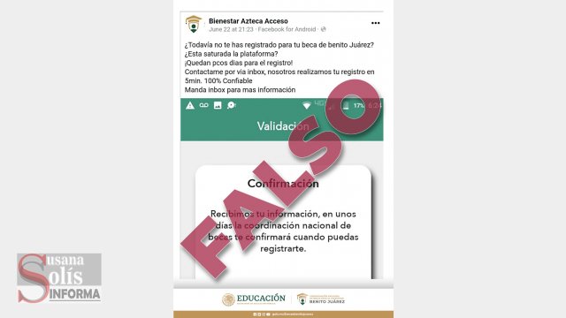 Susana Solis Informa ALERTAN a becarios de Educación Media Superior de información falsa