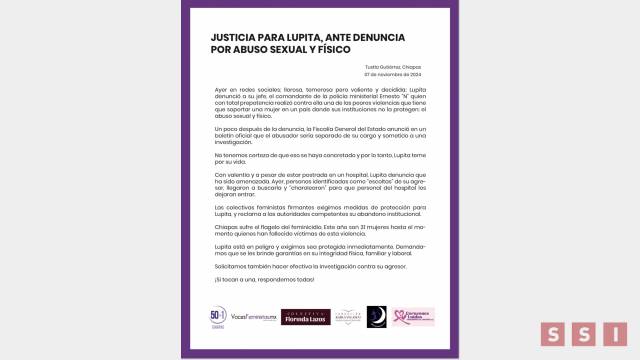Susana Solis Informa EXIGEN colectivas feministas garantías a mujer policía de la FGE agredida por comandante