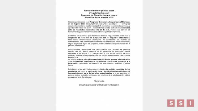 Susana Solis Informa Se inconforman por resultados del programa de Bienestar para las Mujeres