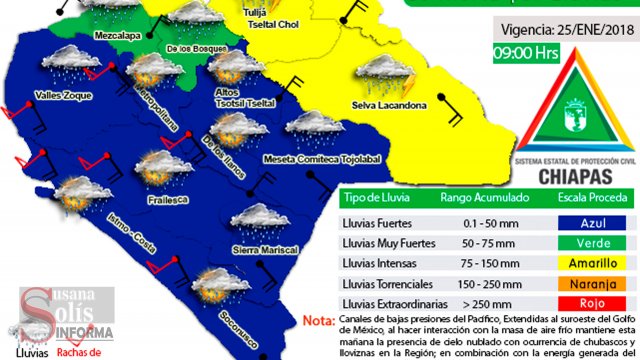 Susana Solis Informa Alerta amarilla en Chiapas por lluvias