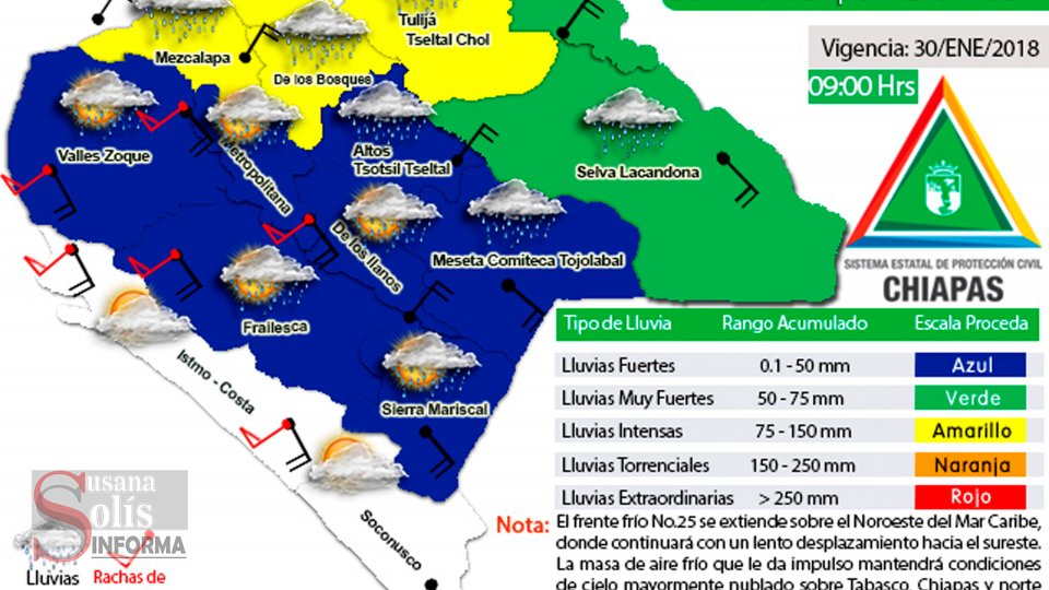 Lluvias por frente frío deja primeras afectaciones en Chiapas Susana Solis Informa