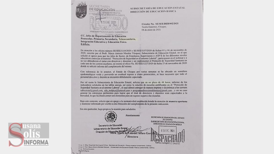 Requieren escuelas certificadas en el “Protocolo de Seguridad Sanitaria en el entorno Laboral” para regresar a las aulas