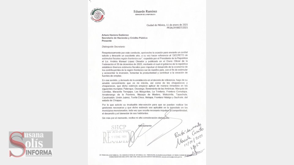 La reducción del IVA e ISR no se ha aplicado en los 18 municipios chiapanecos beneficiados, dijo el senador.