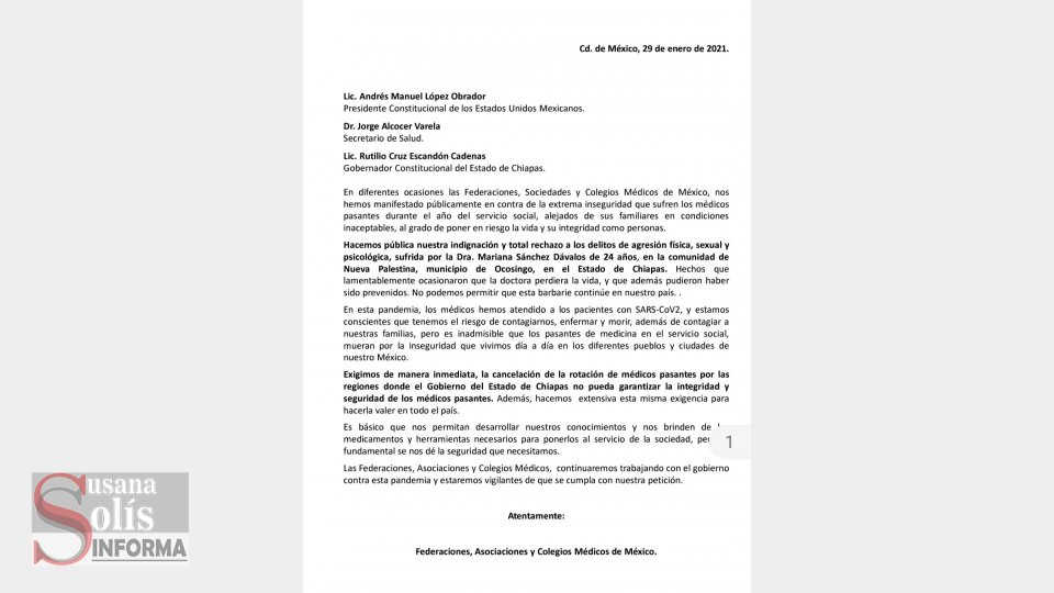 EXIGEN garantías de seguridad a médicos pasantes en México - Susana Solis Informa