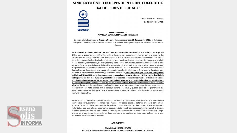 NO regresarán a clases presenciales maestros del COBACH - Susana Solis Informa