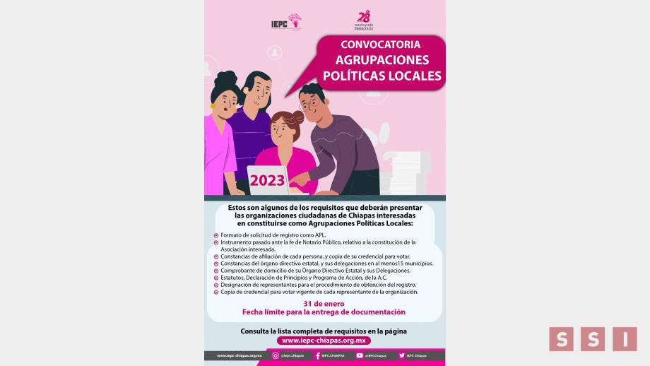 Continúa vigente la convocatoria a las organizaciones ciudadanas interesadas en constituirse como agrupaciones políticas locales ante el IEPC - Susana Solis Informa