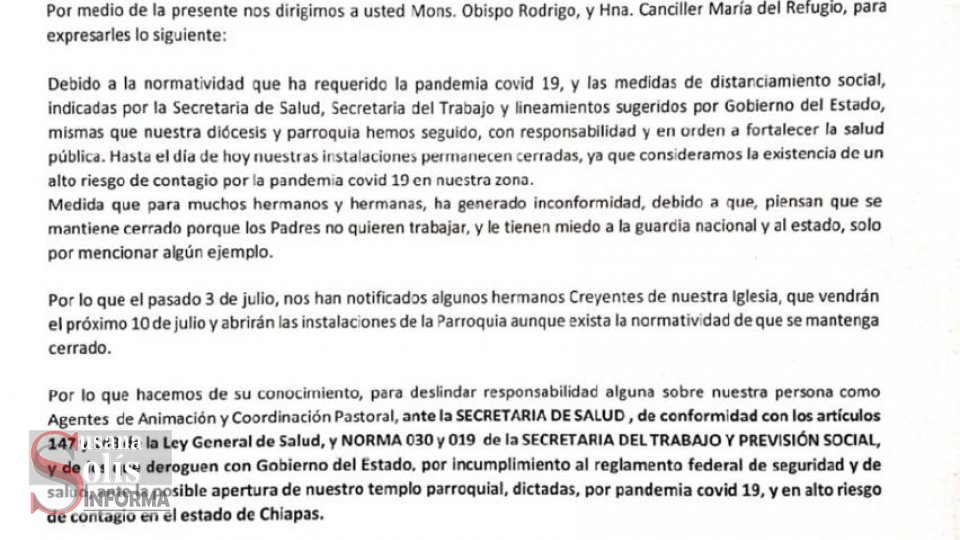 ADVIERTEN creyentes que abrirán iglesia aún en semáforo rojo Susana Solis Informa
