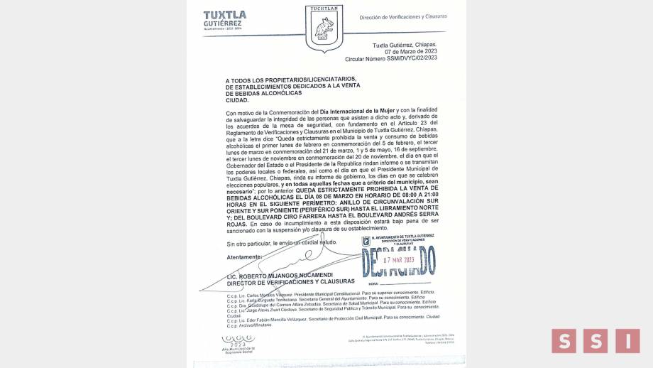 Habrá Ley Seca en el 8 de marzo - Susana Solis Informa