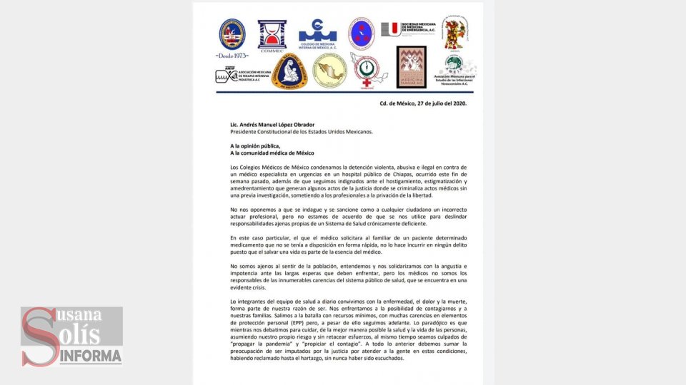 CONDENAN asociaciones de médicos detención del doctor Grajales Yuca - Susana Solis Informa