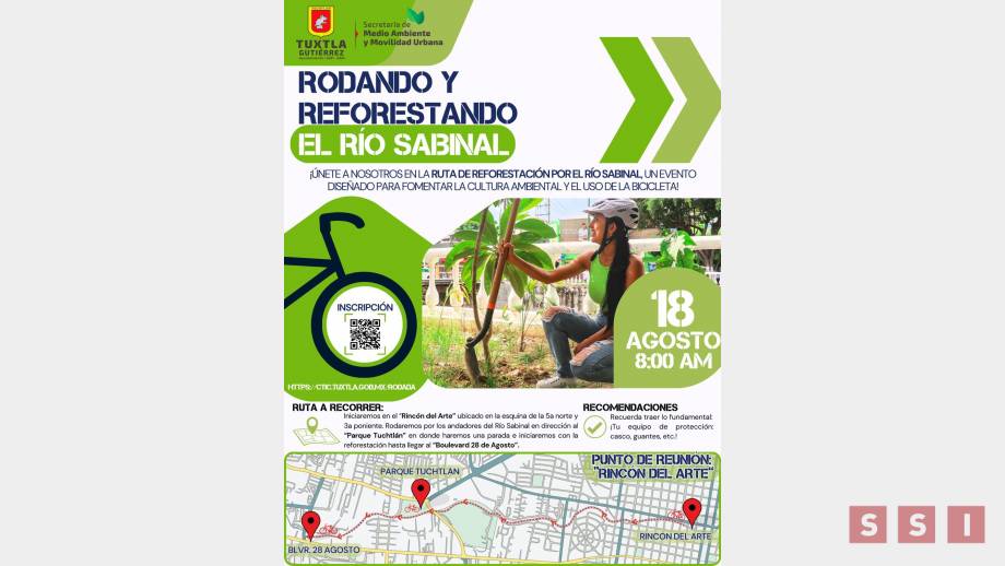Inscríbete en la Rodada Reforestación del Río Sabinal que organiza el Ayuntamiento de Tuxtla - Susana Solis Informa