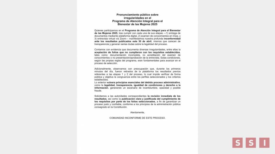 Se inconforman por resultados del programa de Bienestar para las Mujeres - Susana Solis Informa